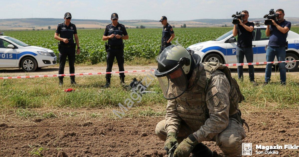"İzmir Tire’de tarlada bulunan el bombası etkisiz hale getirildi" başlıklı haber için fotorealistik,