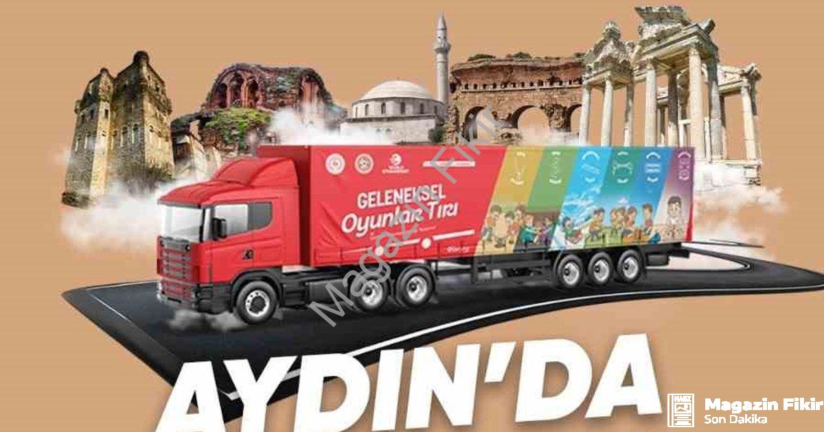 "Aydın'da Nostalji Rüzgarı: Geleneksel Oyunlar Tırı Şehirde!" başlıklı haber için fotorealistik, pro